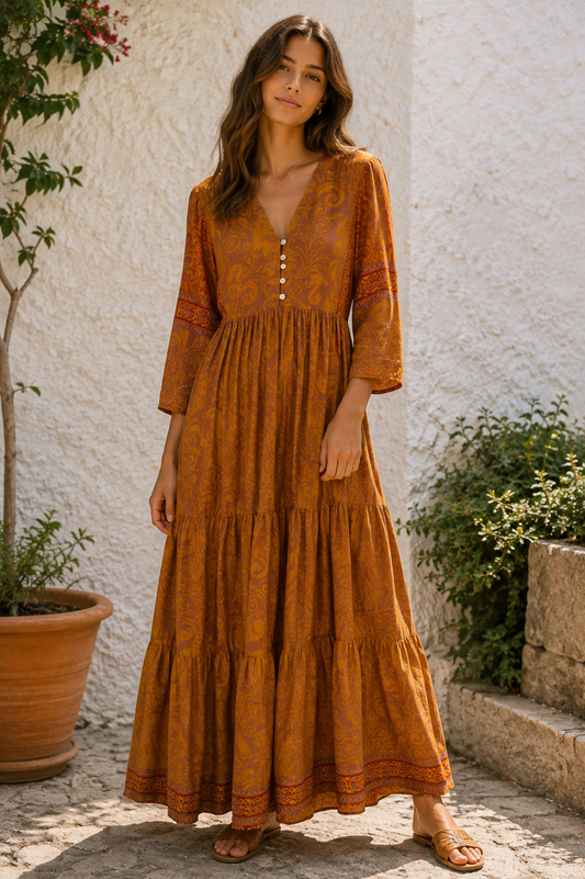 Prairie V-neck Silk Dress S - 027