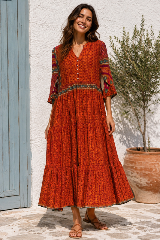Prairie V-neck Silk Dress S - 030