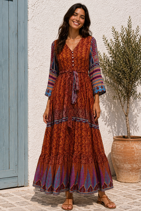 Prairie V-neck Silk Dress S - 0034