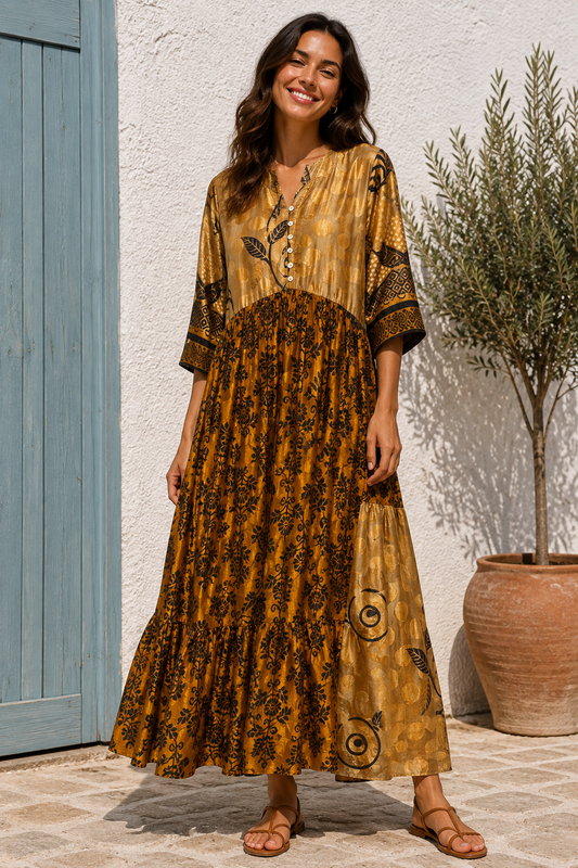 Prairie V-neck Silk Dress S - 032