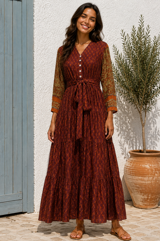 Prairie V-neck Silk Dress S - 0036