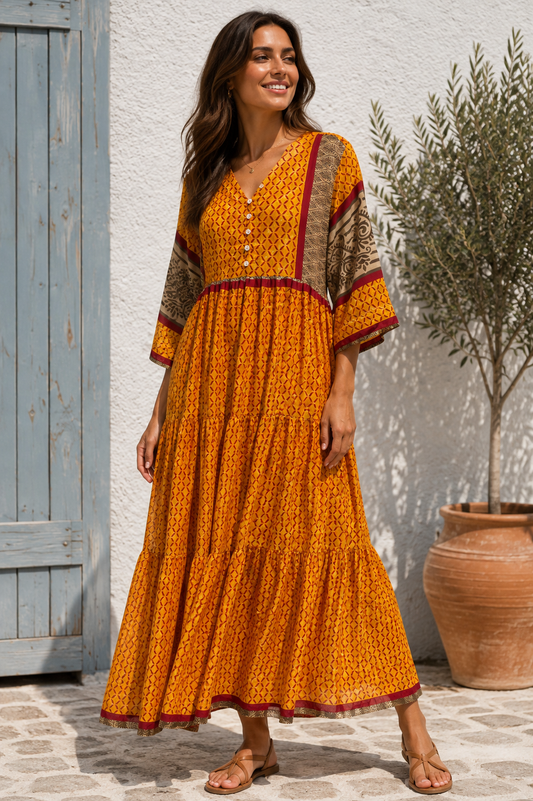 Prairie V-neck Silk Dress S - 058