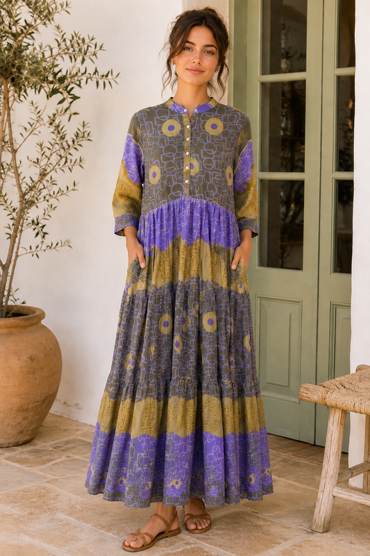 Prairie Round Neck Silk Dress M - 002