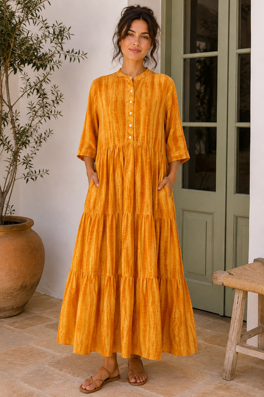 Prairie Round Neck Silk Dress S  - 032
