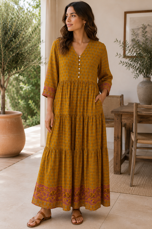 Prairie V-neck Silk Dress M - 042