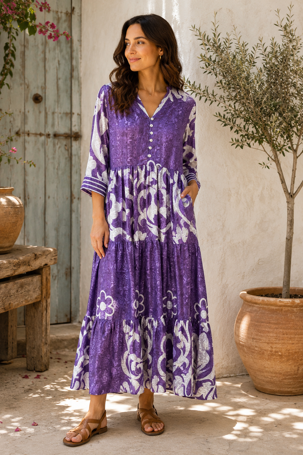 Prairie V-neck Silk Dress S - 070