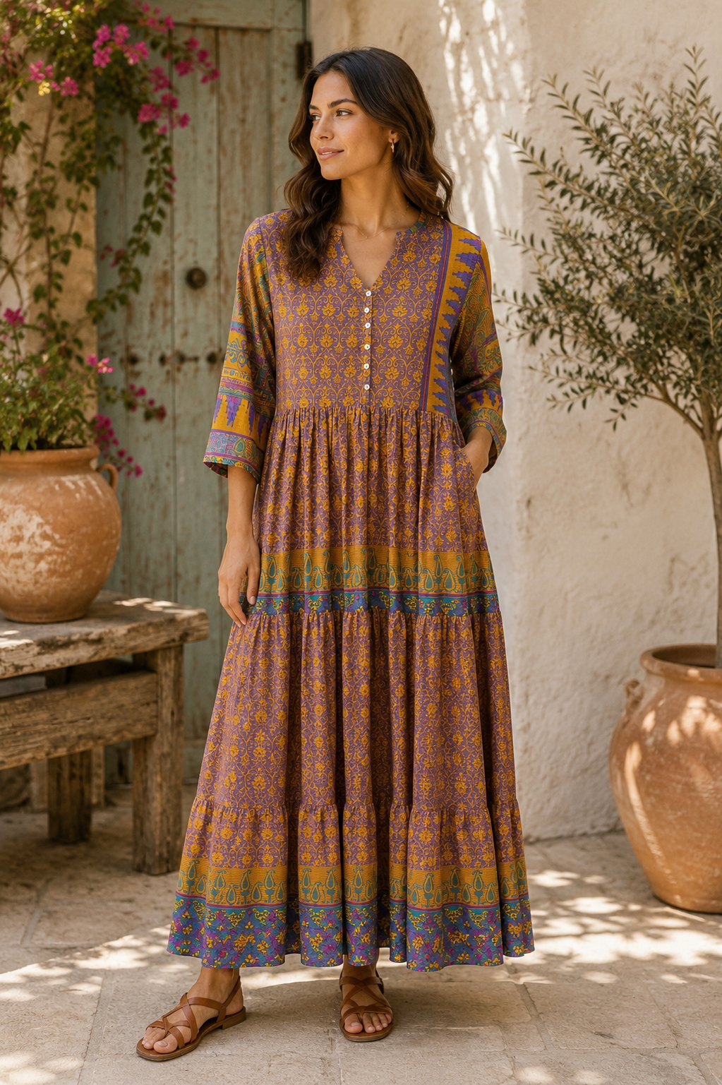 Prairie V-neck Silk Dress S - 069