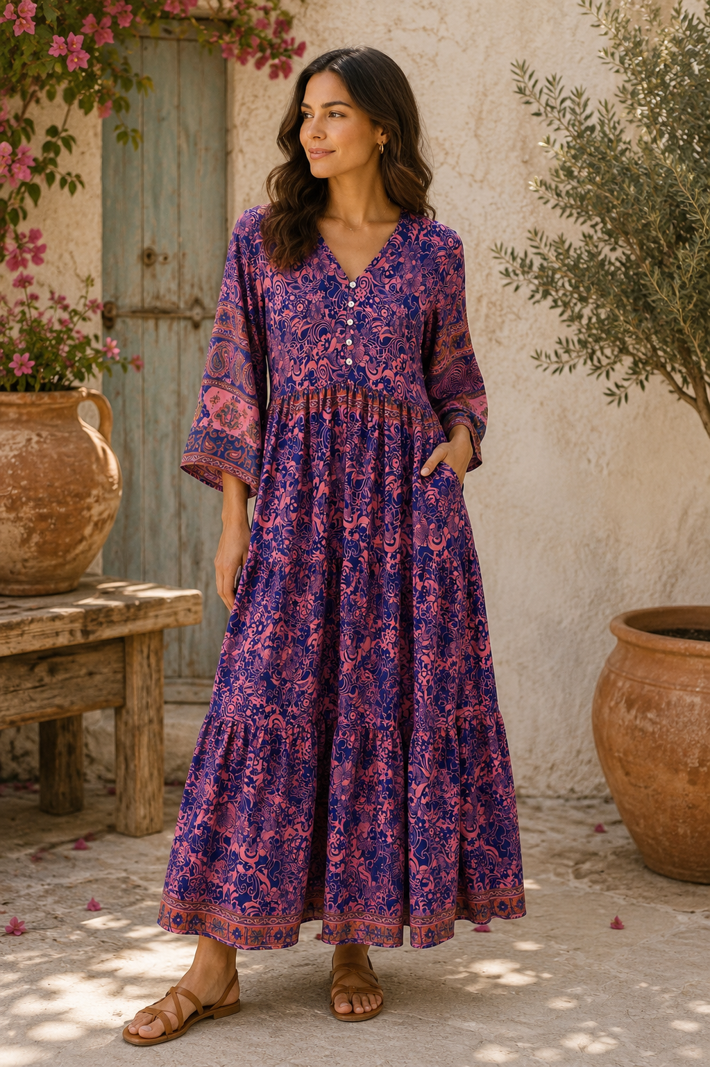 Prairie V-neck Silk Dress S - 067