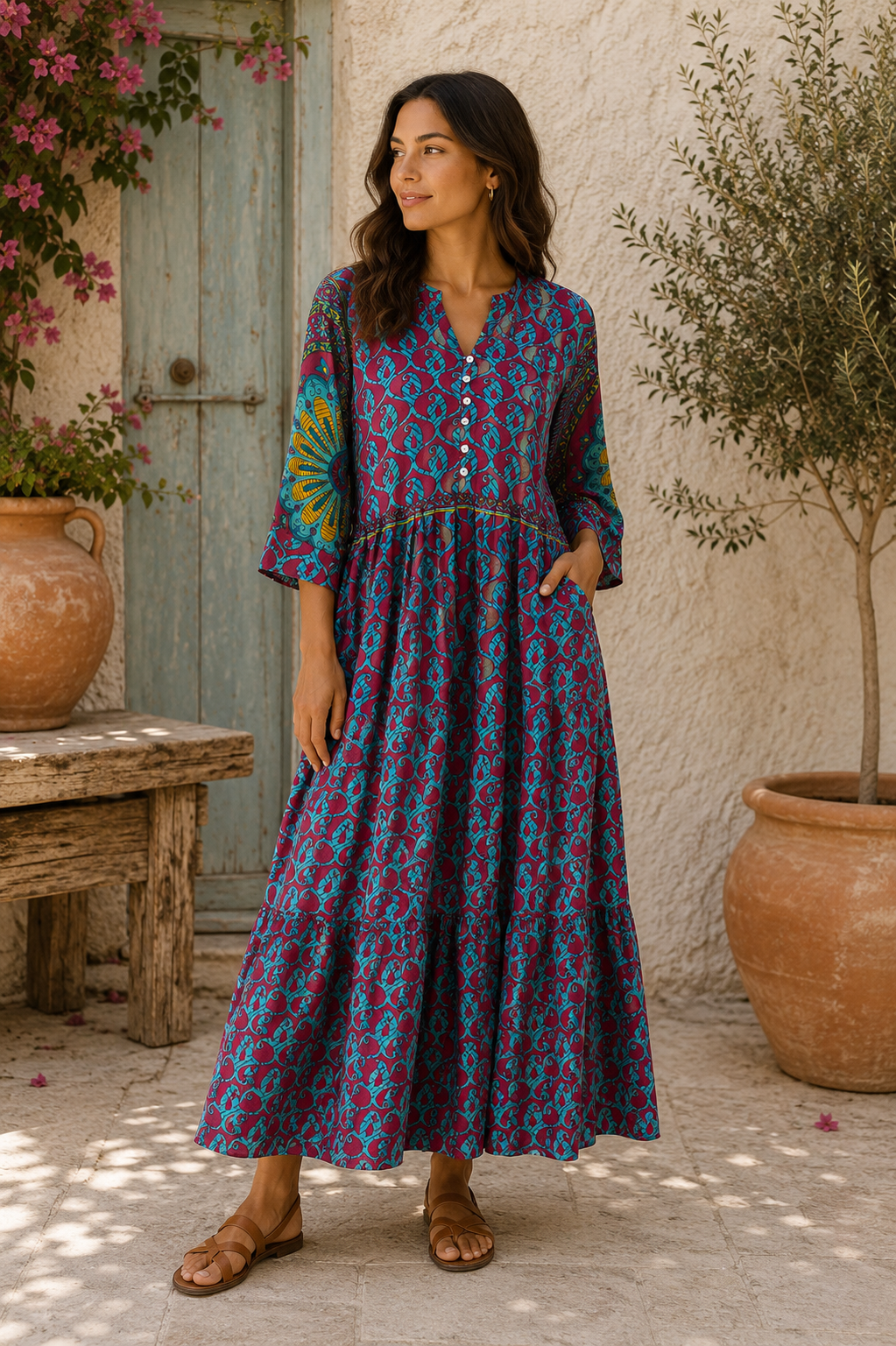 Prairie V-neck Silk Dress S - 066