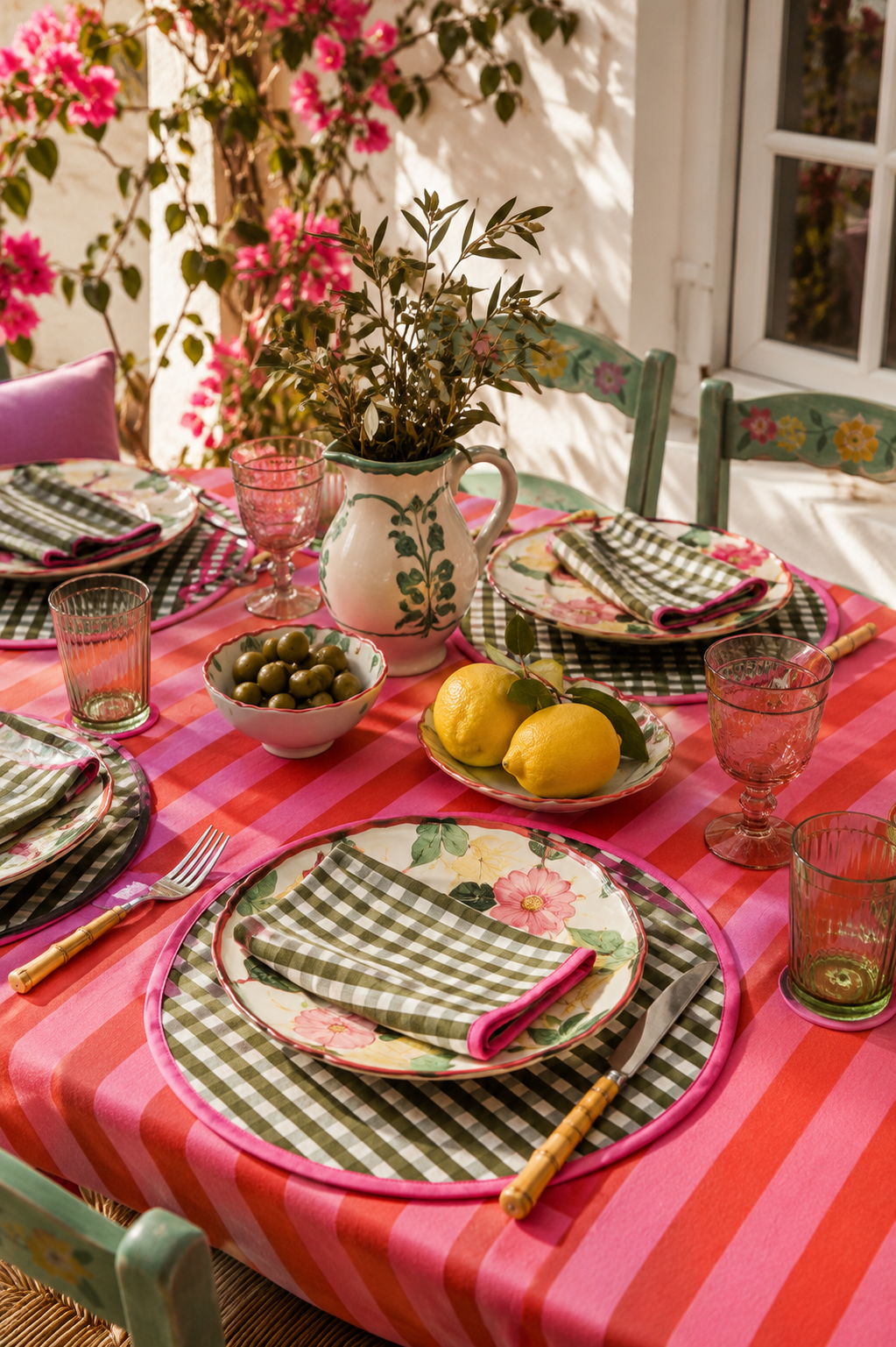 Round Placemats - Set of 2 -  Olive Gingham
