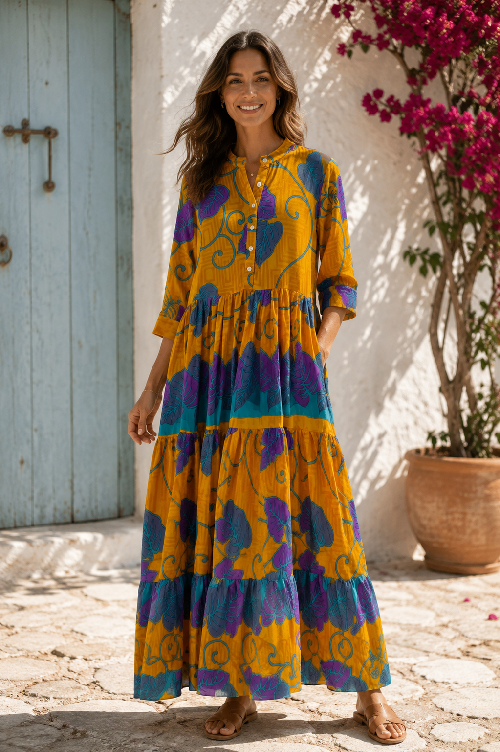 Prairie Round Neck Silk Dress S  - 023