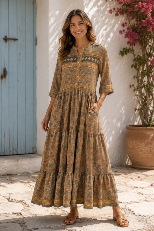 Prairie Round Neck Silk Dress S  - 015