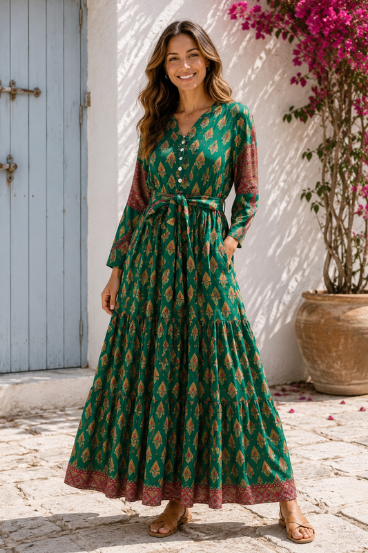 Prairie V-neck Silk Dress S - 0035