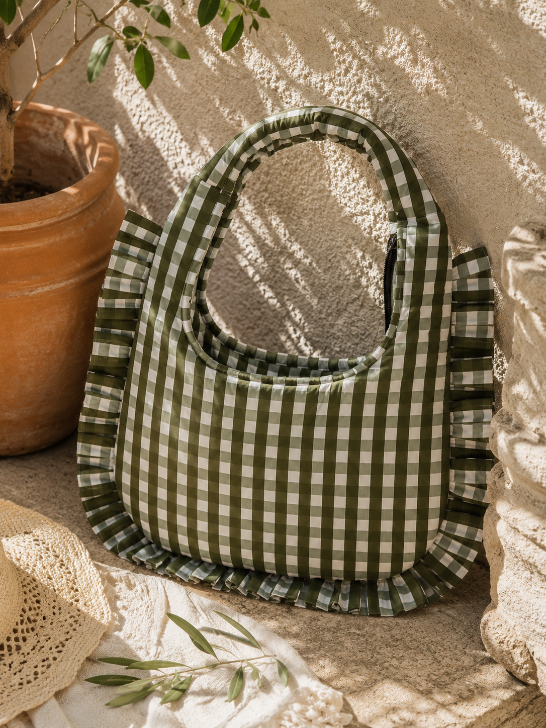 Ruffle Bag - Green Gingham