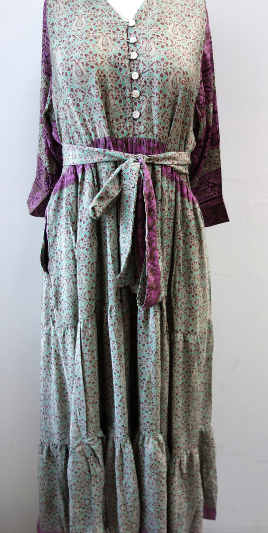 Prairie V-neck Silk Dress XL - 027