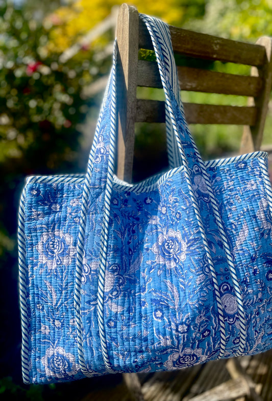 Quilted Tote Bag - Blue Floral