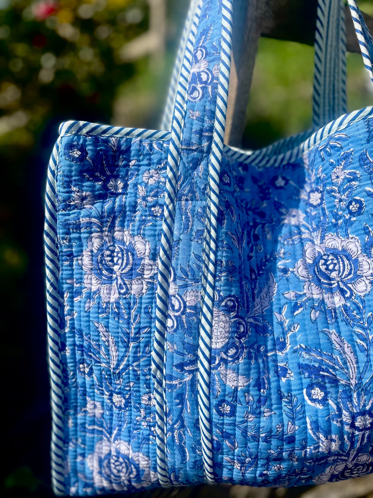 Quilted Tote Bag - Blue Floral
