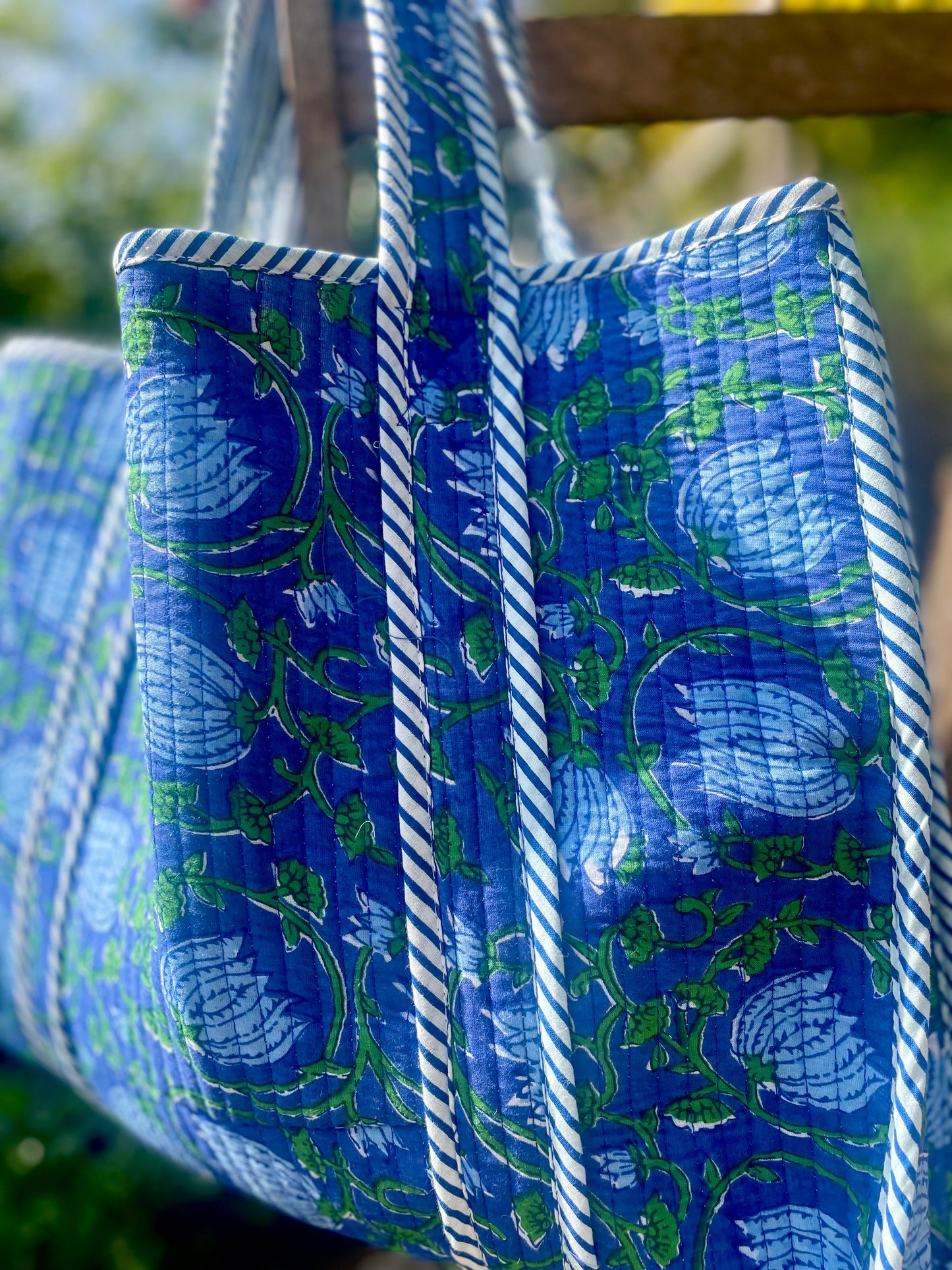 Quilted Tote Bag - Blue/Green Floral
