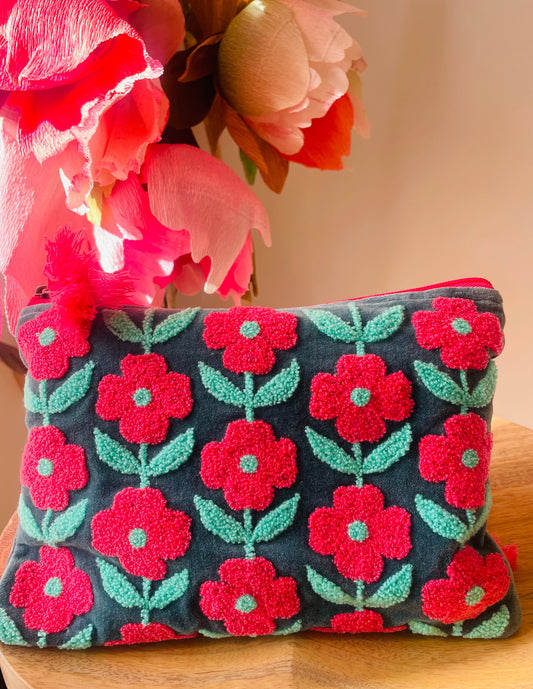 Rambling Flower Pouch - Pink/Aqua