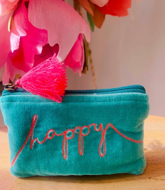 Velvet Happy Pouch -Mint & Pink