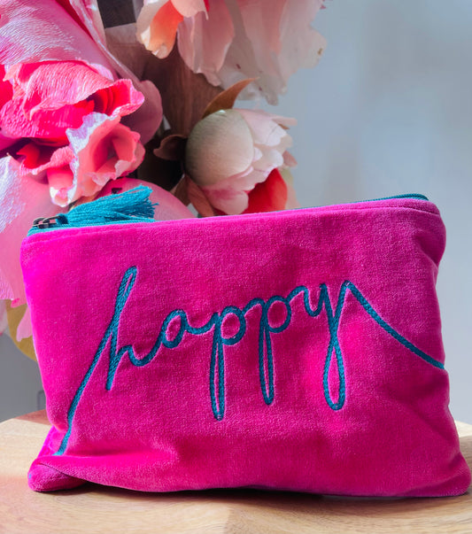 Velvet Happy Pouch -Pink & Blue