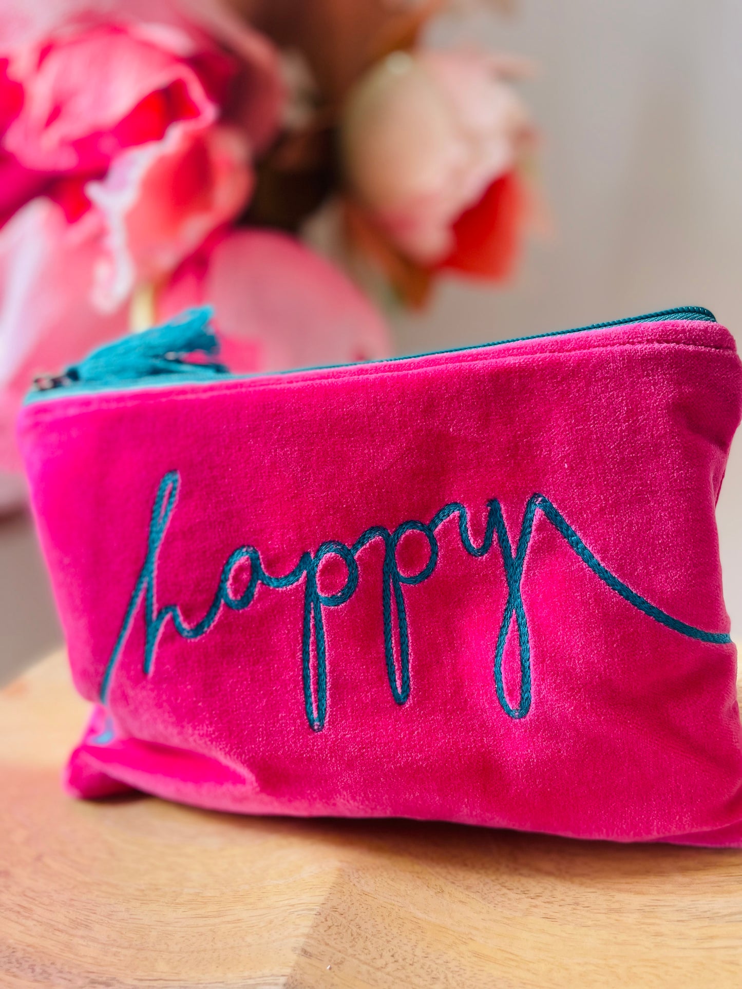 Velvet Happy Pouch -Pink & Blue