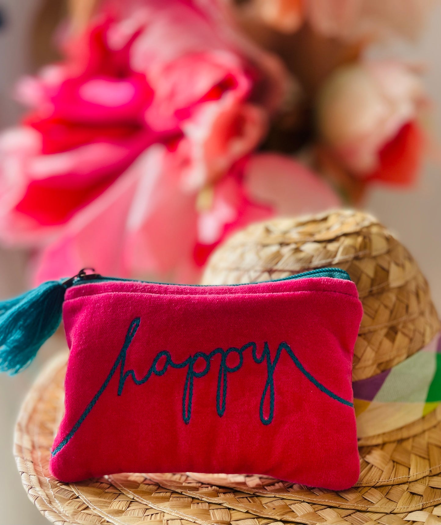 Velvet Happy Pouch -Pink & Blue