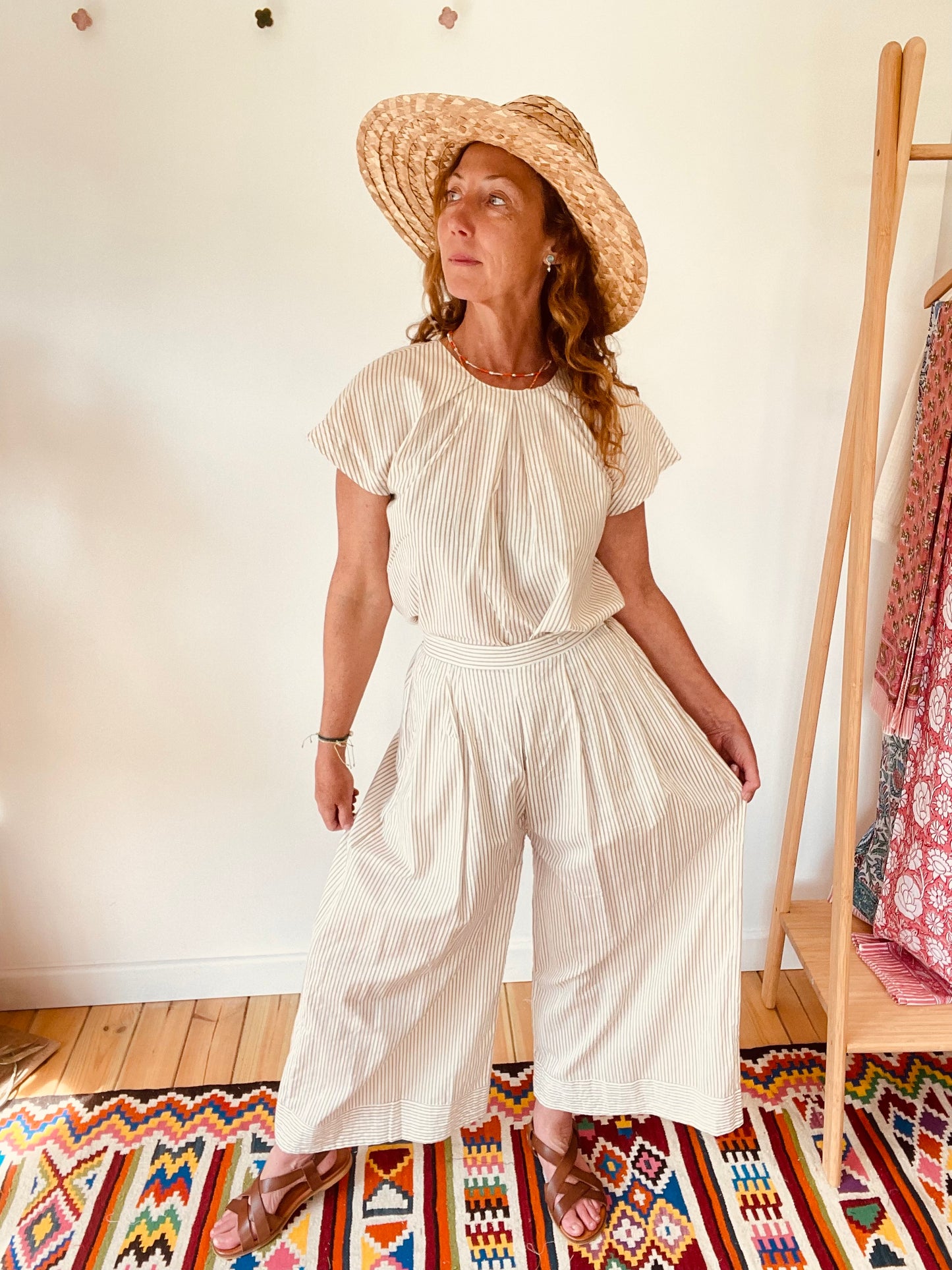 Palazzo Trousers - Sand Stripe