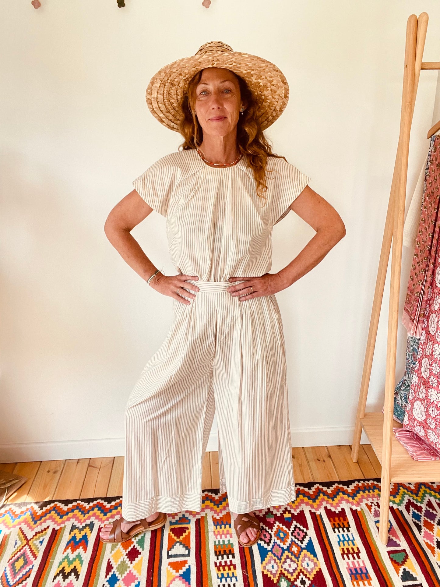 Palazzo Trousers - Sand Stripe