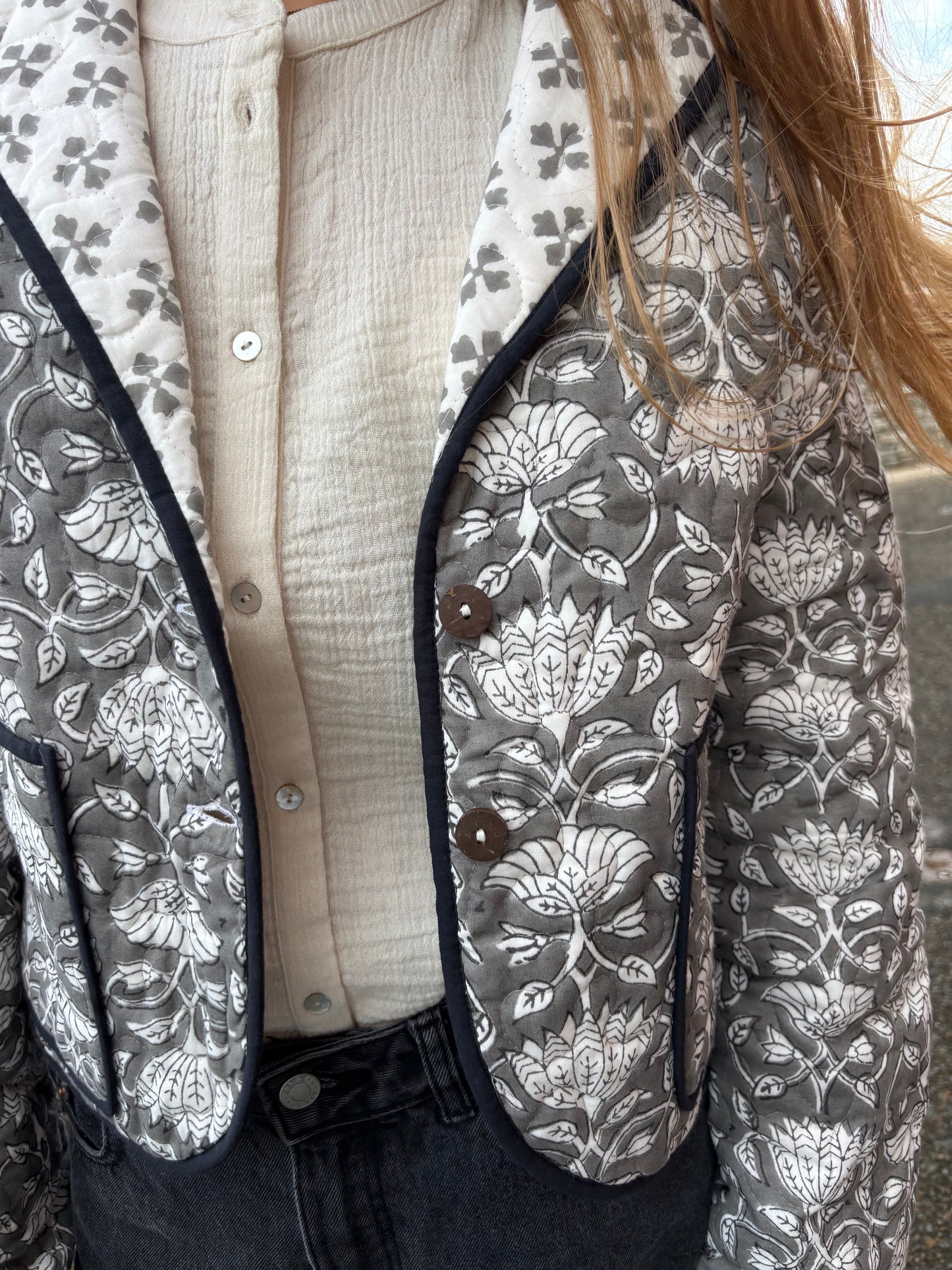 Sample Quilted Jacket - Grey Flower