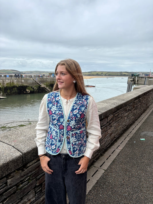 Sample Quilted Reversible Waistcoat - Blue Floral
