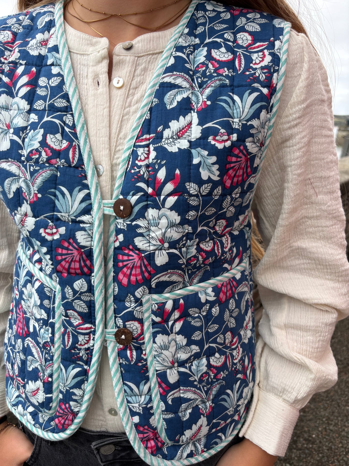 Sample Quilted Reversible Waistcoat - Blue Floral