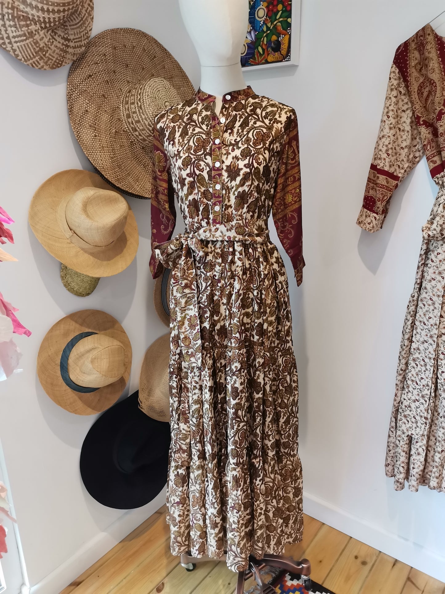 Prairie Round Neck Silk Dress S  - 013