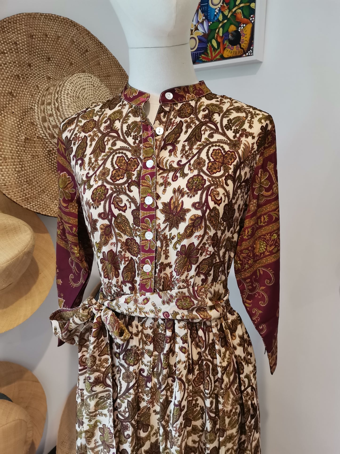 Prairie Round Neck Silk Dress S  - 013