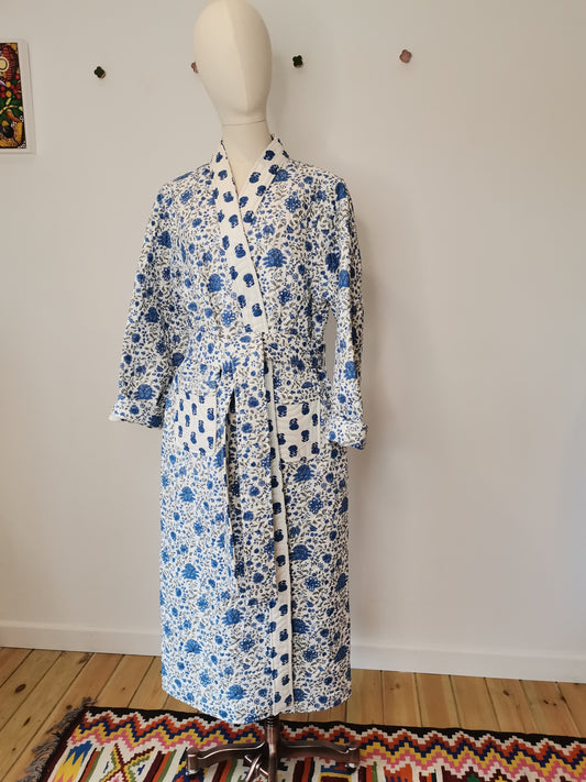 Reversible Quilted Dressing Gown Sample - Blue Floral
