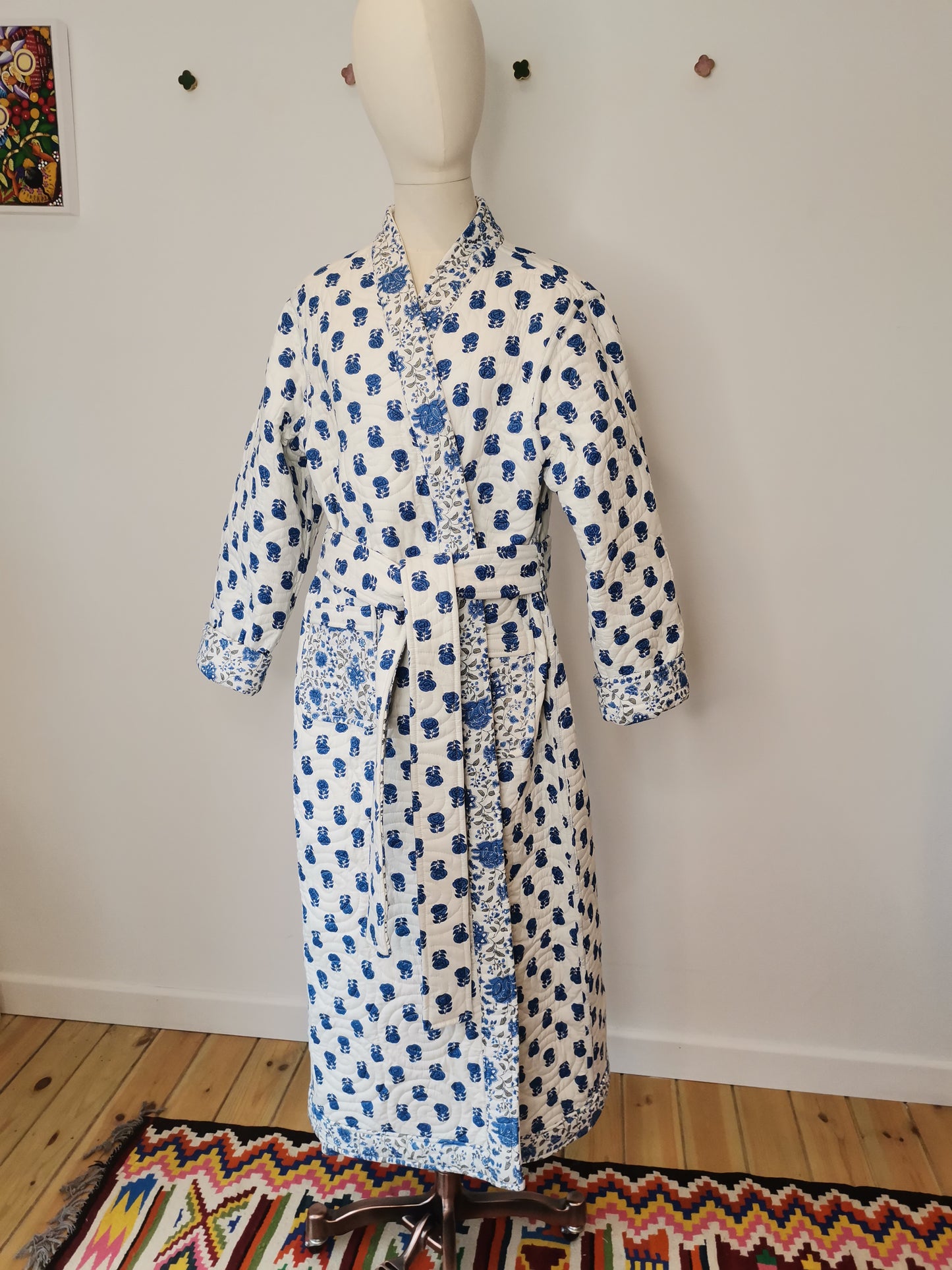 Reversible Quilted Dressing Gown Sample - Blue Floral