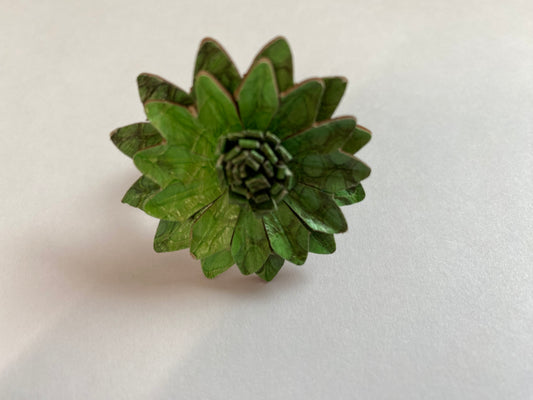 Leather Adjustable Sun Flower Ring - Green (RING 107)