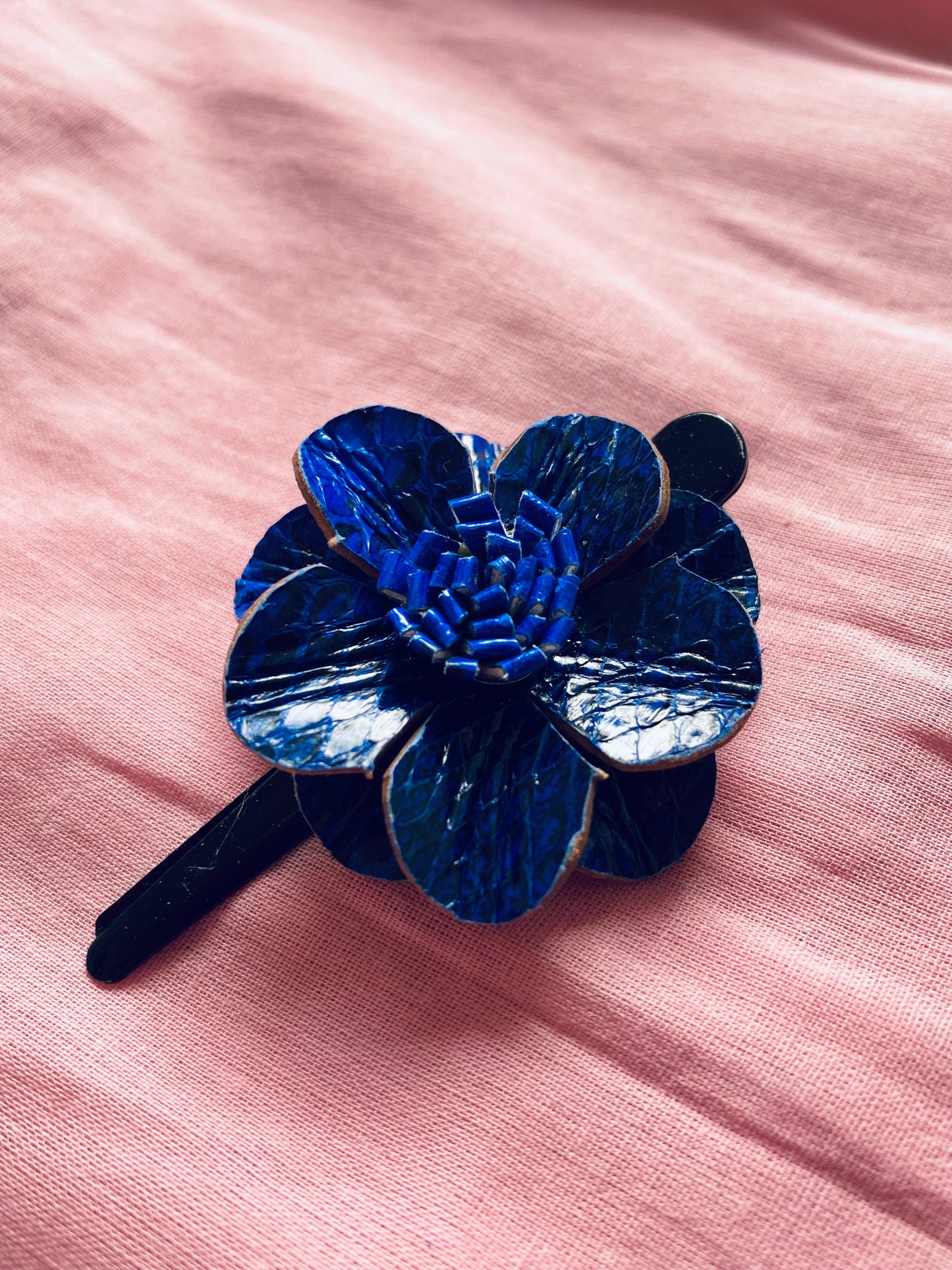 Leather Flower Hair Clip - Blue (HRC 104)