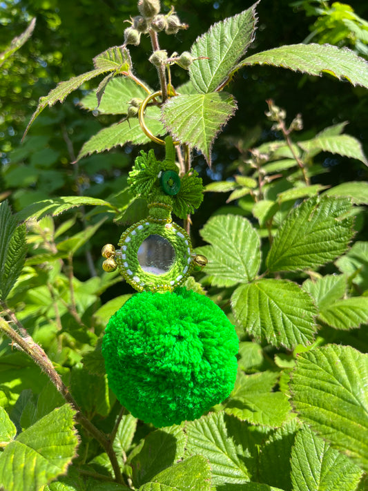 Pompom Small Mirror in Bright Green