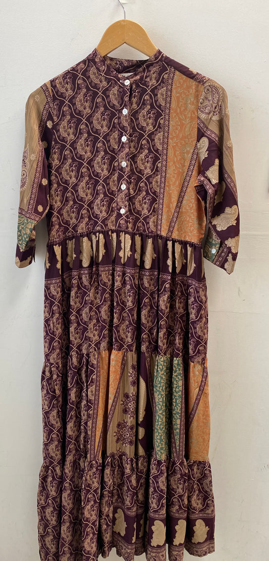 Prairie Round Neck Silk Dress S  - 014