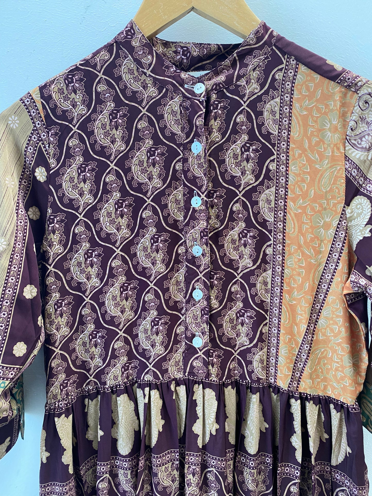 Prairie Round Neck Silk Dress S  - 014