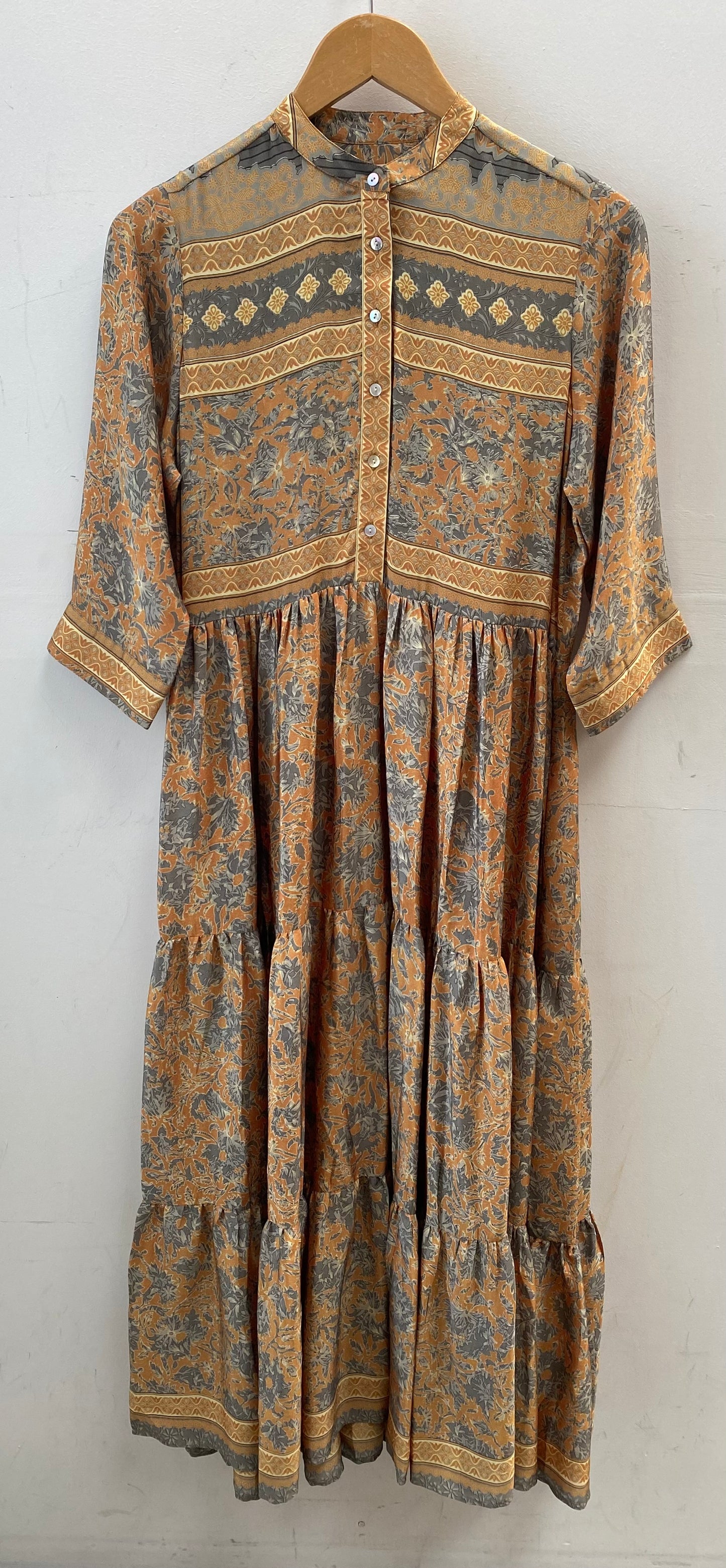 Prairie Round Neck Silk Dress S  - 015