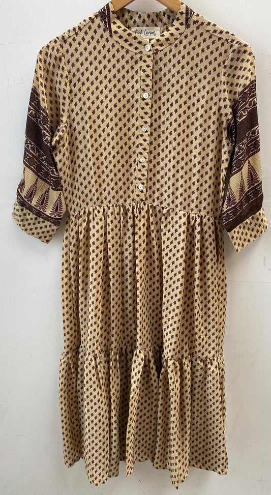 Prairie Round Neck Silk Dress S  - 016