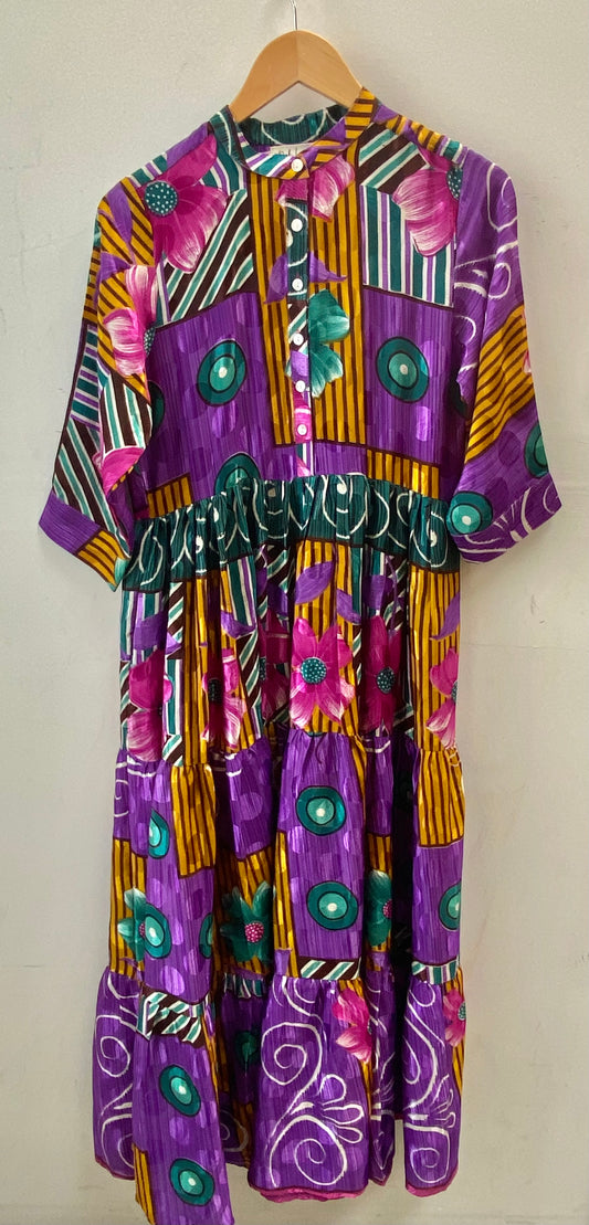 Prairie Round Neck Silk Dress S  - 024