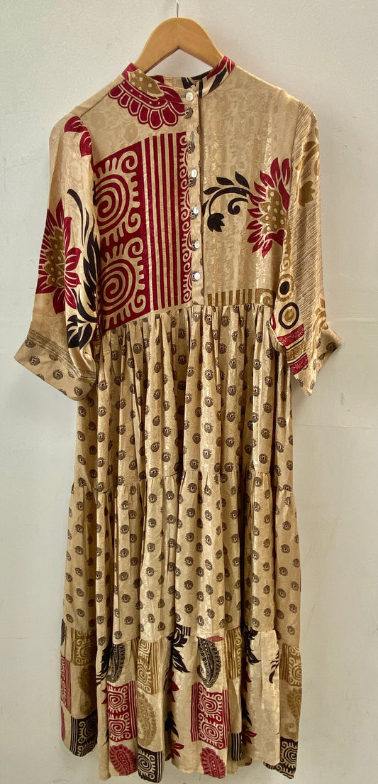 Prairie Round Neck Silk Dress S  - 031