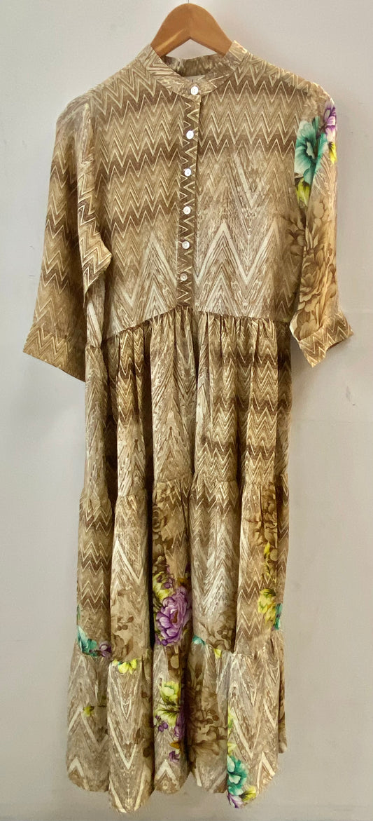 Prairie Round Neck Silk Dress S  - 030
