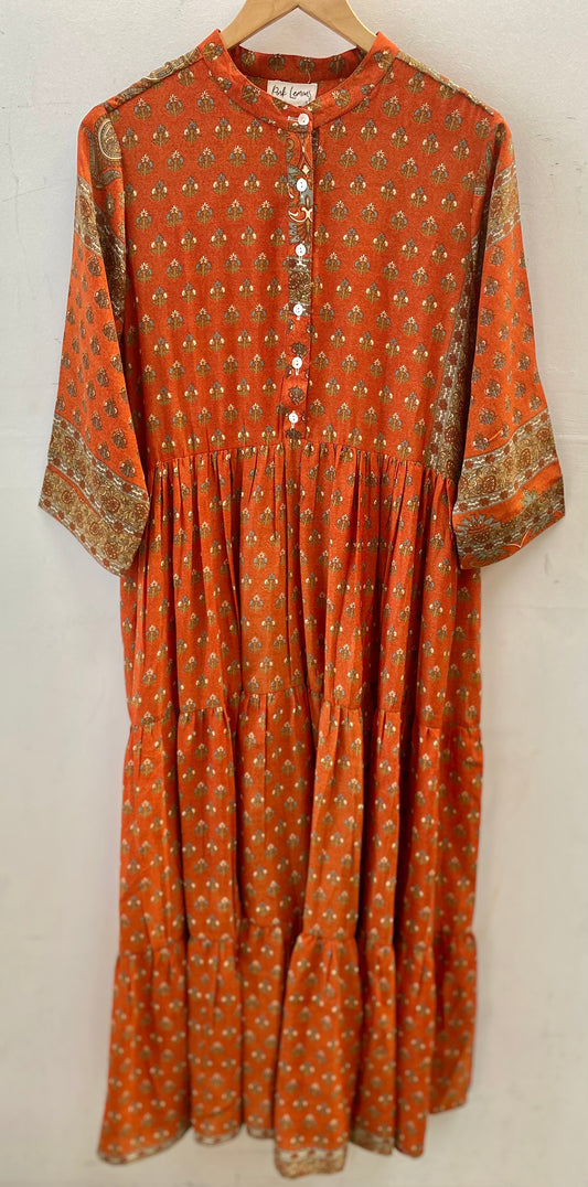 Prairie Round Neck Silk Dress XL - 001