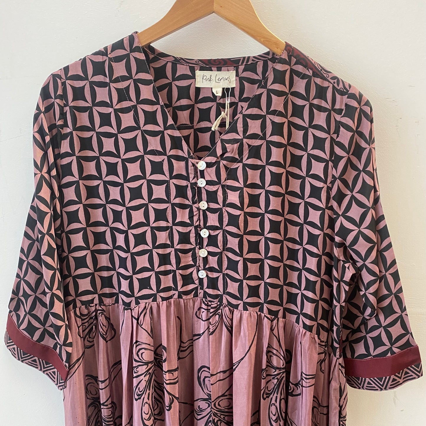 Prairie V-neck Silk Dress L - 055