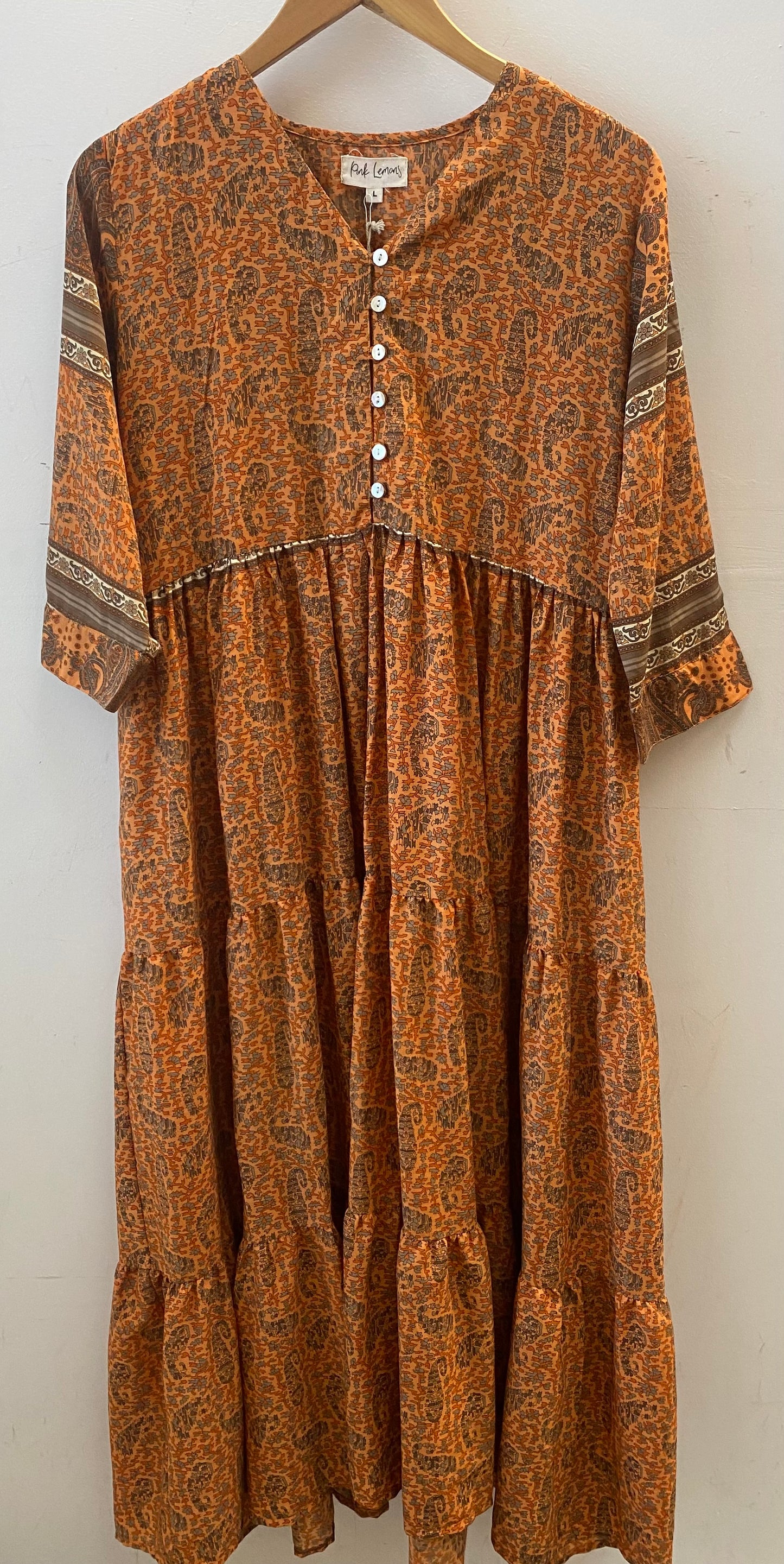 Prairie V-neck Silk Dress L - 054