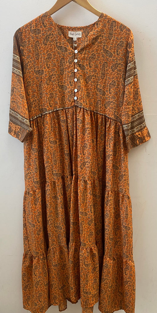 Prairie V-neck Silk Dress L - 054